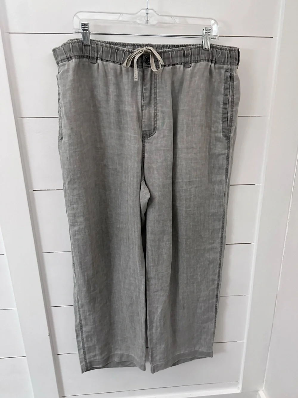 Tommy Bahama Relax XL grey 100% linen sip elastic waist loose fit coastal pant